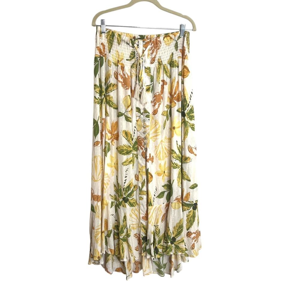 Rachel Zoe High Low Maxi Skirt Smocked Waist Tropical Floral Size Large NEW